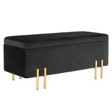 Banco tipo sofá, banco tapizado con almacenamiento, banco con cajón, tela, metal, madera de caucho, espuma, verde, 100 x 40 x 42 cm On-Site - Negro + Madera - Ver 1