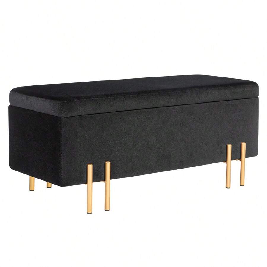Banco tipo sofá, banco tapizado con almacenamiento, banco con cajón, tela, metal, madera de caucho, espuma, verde, 100 x 40 x 42 cm On-Site - Negro + Madera - Ver 1
