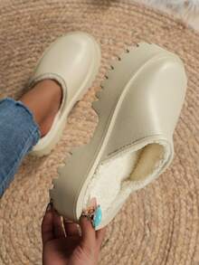 Girl's Fashionable Comfortable Warm High Heel Thick Sole Slippers For Autumn/Winter, Suitable For Commuting, Outdoor, Home And Bedroom - Khaki - View 9