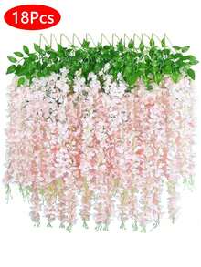 1/3/6/12/18/24pcs Pink Artificial Wisteria Hanging Flowers Garland 3.75 FT Silk Wisteria Vine Flower Strings Trailing Vines Faux Flowers Fake Plants Romantic Floral Rattan Cottagecore Decoration UV‑Resistant For Wedding Arch Decor Wall Hanging Decor - Baby Pink - View 7