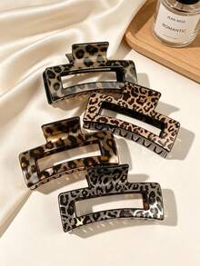4 Stücke Damen Vintage Leopardenmuster rechteckige Cut Out Kunststoff Haarspangen, europäischer und amerikanischer Stil große Haarspangen für Hinterkopf Hochsteckfrisuren, elegante Haaraccessoires - Verschiedenfarbig - Übersicht 1