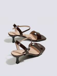 Women's Brown Versatile Comfortable Block Heel Square Heel Stiletto High Heel Sandals Summer Commute Fashion Backless Open Toe High Heel Shoes Professional Work Shoes - Brown - View 5