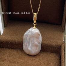(Natural Pearl, Slight Difference Between Actual Product And Image) Baroque Rectangular Flat High-Quality Luster Freshwater Pearl Pendant, Exclamation Mark Shaped Gold Pendant Holder, Chain And Box Not Included - F - View 2