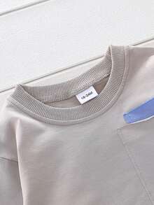 Baby Boy Spring/Autumn Fashion Applique Embroidered Personalized Hem Long Sleeve Pants Set - Khaki - View 3