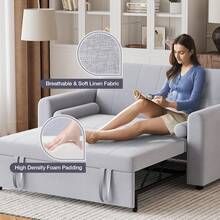 2 Seater Sofa Bed, 3 In 1 Convertible Corner Sofa Bed, Pull Out Linen Double Sleeper Chair Bed With Pocket And Adjustable Backrest For Living Room - Light Grey - View 4