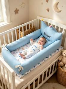 Portable Baby Nest Bed With Pillow, Crown-Shaped Newborn Sleep Lounger, Soft Anti-Roll Co-Sleeping Bed, Pom Pom Decor Random Color - Multicolor - View 6