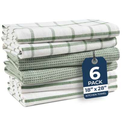 LANE LINEN - Juego de 6 toallas de cocina de algodón para secar platos, 18 x 28 pulgadas, toallas de cocina absorbentes, toallas de cocina para cocina, juego de toallas de cocina de secado rápido