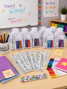 32/22/14/6pcs Birthday Theme Coloring Pages, Party Favors, Birthday Party Interactive Prizes, Party Gifts, Suitable For Filling Birthday Gift Bags (No Other Accessories Included) - Birthday Theme Doodle Bracelet - View 6