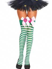 1 pieza Medias de rayas de nylon decorativas para fiesta de cosplay de Halloween para mujer, calcetines de algodón novedosos por encima de la rodilla, calentadores de piernas para estilo de disfraz de festival - Multicolor - Ver 7