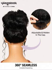 MEGALOOK All In 1 3D Lace Half Wig Bohemian Curly Wig With Drawstring 100% Human Hair Glueless Wigs Invisible Hairline Human Hair Wigs Natural Color For Beginners Vacation Hair - SNatural - View 7