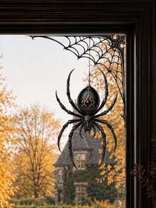 1pc Halloween Gothic Spider & Cobweb Corner Window Sticker, Self-Adhesive Peel And Stick PVC Window Decal, Waterproof Removable Spooky Glass Door Decor For Haunted House & Halloween Party Home Decor - Multicolor 2 - View 8