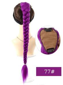 26 Inch Purple Braided Clip-On Ponytail Hair Extension, Long Pre-Stretched Ponytail Wig, Synthetic Hair, Cosplay Braid Ponytail Hairpiece, Halloween - Multicolor - View 17