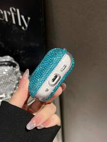 1 pieza Auricular Bluetooth transparente con strass, funda protectora para AirPods - Azul menta - Ver 4