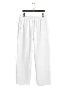 American Minimalist Men White Zip Hoodie And Joggers Set, Solid Loose Casual 2 Pieces Outfit - White - View 8