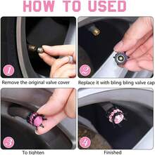 4 Pack Crown Tire Stem Caps Bling Handmade Attractive Accessories Car Deocr (Black) - 1 - View 6