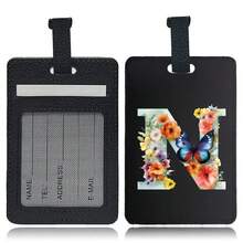 PU Leather Suitcase Tag With Hidden Card Slot Detachable Quick Release Strap Anti Scratch Wearproof Portable For Business Travel Overseas Trip Student Bag And All Luggage Sizes Initial Name Butterfly Letter 26 Letters Pattern - Black 1pc - View 13