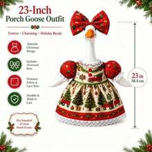 Christmas Porch Goose Outfit Set, Fits 23 Inch Goose Statue, Holiday Santa Claus Porch Goose Clothes With Bow, Indoor/Outdoor Christmas Decor (Statue Not Included) - Multicolor - View 2
