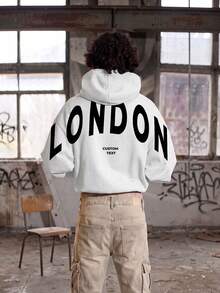 Hoodie Pria dengan Teks Kustom yang Dipersonalisasi, Hoodie Kasual Minimalis yang Menyenangkan - Putih - View 3