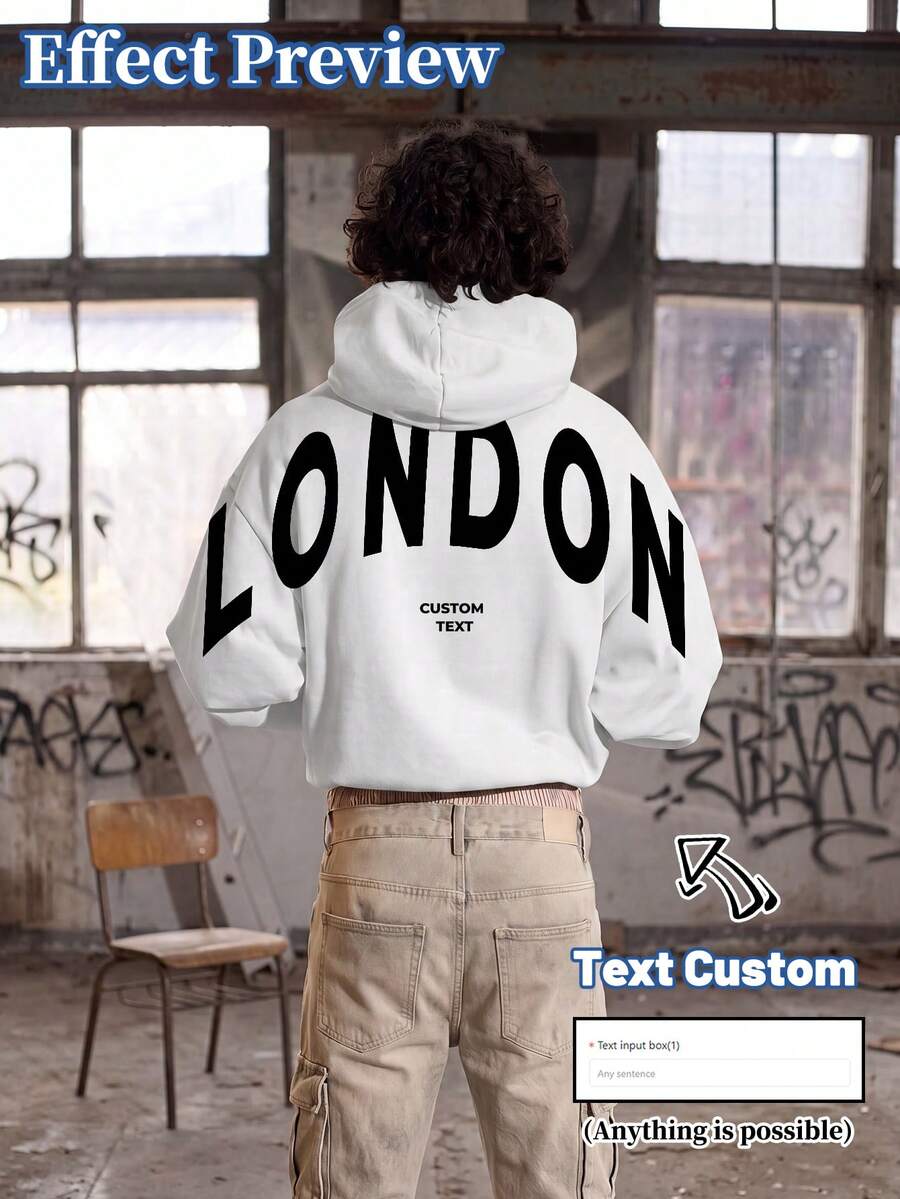 Hoodie Pria dengan Teks Kustom yang Dipersonalisasi, Hoodie Kasual Minimalis yang Menyenangkan - Putih - View 1