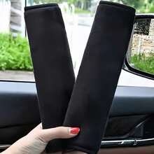 1Pair Soft Plush Car Seat Belt Shoulder Pad, Solid Black Comfort Seatbelt Cover, Universal Auto Shoulder Strap Protector, Car Interior Accessories - A - View 7