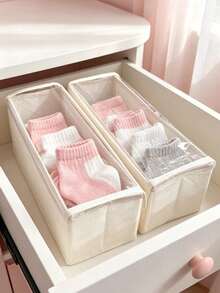 1pc White Foldable Sock Storage Box, Fabric Cabinet Organizer With Dust Cover, Baby Essentials, Newborn Necessities, Storage Organizer Box - Multicolor - View 2