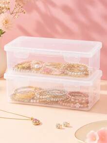 1pc Rectangular PP Plastic Box, Can Be Used To Store Nail Art Tools, Nail Sanding Strips, Nail Brushes, Light Therapy Pens, Sponge Wipes, Etc., Also Can Be Used As A Portable Transparent Long Storage Box, Rectangular Jewelry Storage Box Or Nail Accessory Storage Box, Stackable - Clear - View 10