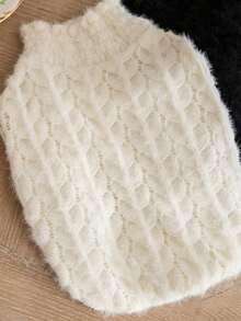 Mock Neck Puff Sleeve Pet Knit Top, Hollow‑Out Cable Knit Dog Sweater, Ruffled Cuff Fashion Apparel For Small Dogs - White - View 8