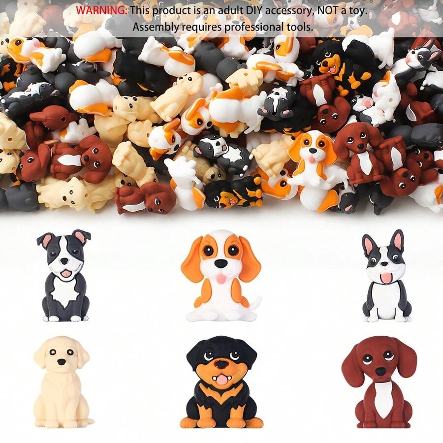 25/32PCS New 3D Puppy Companion Series Silicone Beads Set, Black White Orange Puppy Design, Paired With 15mm Printed Beads And Solid Color Beads, Adult DIY Accessories, Suitable For DIY Beaded Pens, Earrings, Etc., Perfect As Holiday Birthday Gift Beads & Bead Assortments