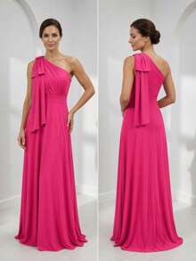 Long Dress For Bridesmaid Wedding Graduation Light Party - Hot Pink - View 8