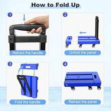 500 Lbs Capacity Heavy Duty Folding Hand Truck With Wheels, Telescopic Handle And 1 Elastic Rope, Portable Luggage Cart For Moving, Travel, Home Use, Blue - Multicolor - View 5