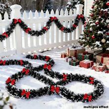 2pcs/Set With Red Bow, Dark Green & White Snowflake Christmas Floral Garland, No Light Artificial Wreath, Suitable For Outdoor Or Indoor, High-Quality Soft Green Holiday Decor, Applicable For Indoor/Outdoor Holiday Decorations, Fireplace, Stairs, Christmas Decorations, Christmas Wreath, Suitable For Front Door, Halloween Decor, High-Quality Artificial Floral Garland Decoration, Soft Material - Enhance Holiday Atmosphere - View 7