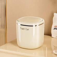 1pc Covered Storage Bin, Mini Desktop Trash Can, Tabletop Bedside Bedroom Office Desk Waste Paper Basket, Small Garbage Can, One-Touch Lid, Minimalist Nordic Style Student Paper Bin Storage Box, Flip-Top Storage Bucket, Desk Tea Table Cleaning Bin, Storage Container, Suitable For Office, Home - A - View 12