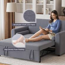 2 Seater Sofa Bed, 3 In 1 Convertible Corner Sofa Bed, Pull Out Linen Double Sleeper Chair Bed With Pocket And Adjustable Backrest For Living Room - Dark Grey - View 4