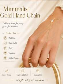 outingfit 1pc Water Drop Linked Finger Bracelet, Minimalist Luxury Rhinestone Hand Chain, High-End Niche Design Versatile Hand Jewelry - Water Drop - View 3
