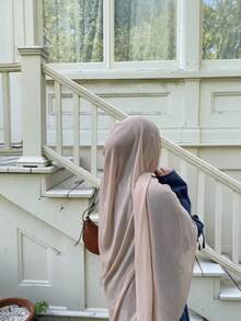 1件女款休閒雪紡希賈布頭巾，日常穿戴女用頭巾 - 肉粉紅色 - 查看 3