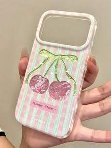 Casing Ponsel Motif Kotak-kotak Pita Ceri Lucu Y2K Kompatibel dengan iPhone 17 Pro Max 17 Pro 17 16 Pro Max 16 Pro 16 15 Pro Max 15 Pro 14 Pro Max 14 Pro 13 12 Pro Max 11 Penutup Belakang Tekstur Laser Tinfoil - Ceri Berkotak-kotak - View 2