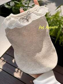 1pc Autumn Pet Vest Dog Teddy Hollow Out Cat Pet Clothes Summer Breathable Thin Style, Elegant Lace Ruffle Collar With Bow Decor, Soft Breathable Sleeveless Dog Vest, Daily Cute Puppy Kitten Outfit, Suitable For Small And Medium Pets Summer Wear - Light Grey - View 2