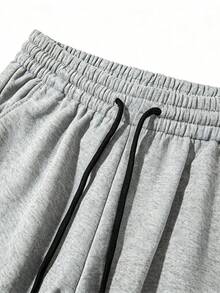 Men's Plus Size Solid Color Sports Casual Knit Sweatpants, Street Retro Drawstring Straight Leg Pants, Versatile - Light Grey - View 3