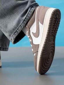 Nike Big Kids AIR JORDAN 1 Low-Top Retro Sports Skate Shoes - White/Brown Gray - View 6