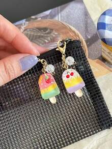 5/10/20/100pcs Summer New Ice Cream Popsicle Keychain Pendant Mini Compact Planner Phone Chain Key Ring Charm Decoration - Multicolor - View 4