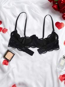 Women's Sexy Lace 1/3 Demi Cup Bra, Adjustable Straps, Comfortable Lingerie, Suggest Buying One Size Up - Black - View 6