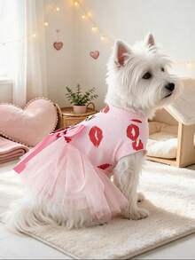PETCIRCLE 1件寵物衣服 小狗幼犬貓用 可愛風格 節日氛圍 戶外 紅唇芭蕾舞裙 - 彩色 - 查看 2