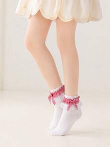 1 Pair Baby Cotton Silver Lace Plaid Bow Dance Ruffle Princess Fashion Versatile Party Socks - Multicolor - View 2