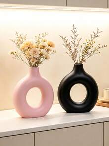 Round Plastic Vase Decor, Decorative Vase, Artistic Vase, Minimalist Living Room Ornament, Centerpiece, Tabletop Decoration. Suitable For Home Tabletop Display, Wedding Decor, Valentine's Day Decor And Other Wedding Decor. - Multicolor - View 2