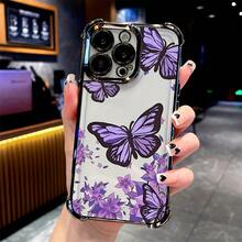 [24h Shipping from DE/FR/ES]Apple 17 16 15 promax  21 22 23 24 25 26 Ultra GalaxyHandyhülle - Eine transparente Handyhülle mit einem Design von violetten Schmetterlingen unter Blumen, verstärkt mit schwarzer galvanisierung an den Ecken, geeignet für iPhone X/11/12/13/14/15/16/17/Plus/Pro/Promax.Sie bietet Schutz vor Stürzen. - 1 Stück Bildfarbe - Übersicht 1