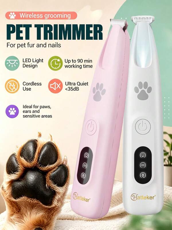 ENSSU Pet Electric Grooming Clipper With LED Light, Dog Paw Trimmer, Wide Blade Electric Dog Grooming Scissors With LED Display, Pet Micro Precision Trimmer, Rechargeable Clipper For Paws, Ears, Face, Butt And Eyes
