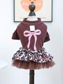 PETCIRCLE 1件寵物衣服 小狗幼犬貓咪適用 可愛奢華淑女風 保暖豹紋甜心連身裙 拍照拍攝用 - 彩色 - 查看 5
