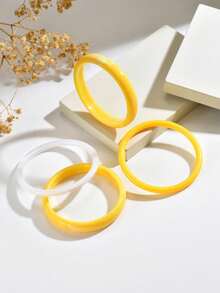 Set 4 Gelang Akrilik Bulat Minimalis Elegan yang Dapat Ditumpuk, Aksesori Modis dan Serbaguna Sepanjang Tahun, Cocok untuk Pakaian Santai Wanita Saat Liburan dan Perjalanan Sehari-hari - Kuning - View 4