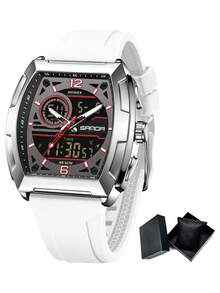 SANDA. SANDA Men's Barrel-Shaped Large Dial Waterproof Electronic Watch, Multi-Function Countdown Digital Wristwatch For Teenagers - one-size - View 15