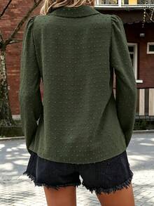 Women's Long Sleeve Patchwork Button Front Shirt, Casual Everyday Wear Blouse - Army Green - View 5